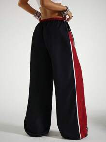 StreetHx Women's Street Style Oversized Loose Patchwork Color Pants - Black - View 2