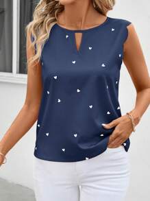 SHEIN Clasi Blusa rosada sin mangas con estampado de corazones, look lindo para bodas de verano