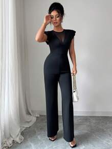 Elenzga Damski jednolity kolor, uniwersalny, heterogeniczny, krótki kombinezon z rękawami typu cap, czarny, lato 2025