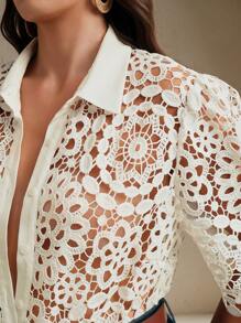 Anewsta Elegant Hollow Design Short Sleeve Blouse