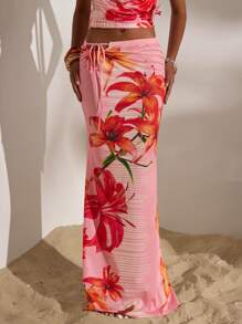 Opulessa Women's Long Floral Print Maxi Beach Skirt For Vacation Holiday Summer Vacation - Baby Blue - View 1