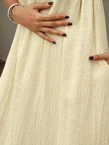 SHEIN LUNE Frill Trimmed Collar, Frill Trim A-Line Babydoll Dress, Double Layered Crepe Fabric, Casual Holiday Elegant Dress For Women, Light Yellow - Light Yellow - View 8