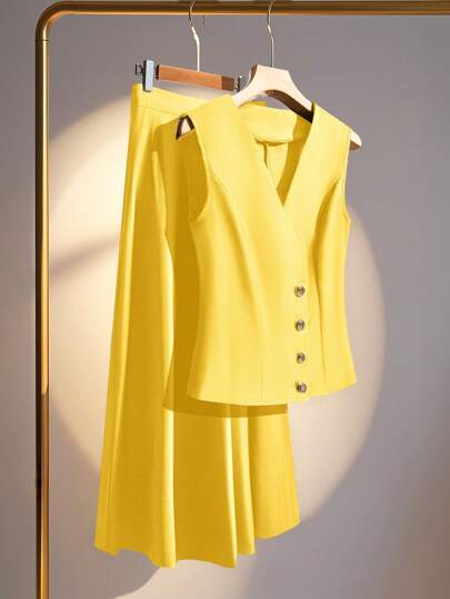 SHEIN Clasi Elegant Sleeveless Top & Mini Skirt Suit, Spring & Summer