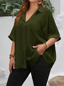 EMERY ROSE Summer Teacher Striped Print Plus Size Open Front Shirt