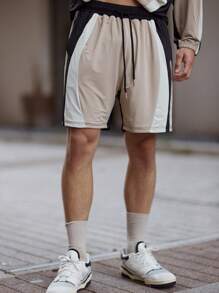 Musero Men Elasticated Drawstring Waistband Jersey Short Contrast Panels Summer Spring Vacation Stripes