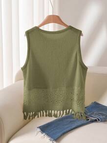 CosyJoli Conjunto casual de verano de camiseta de tirantes y top de mujer talla grande con parches de encaje en unicolor