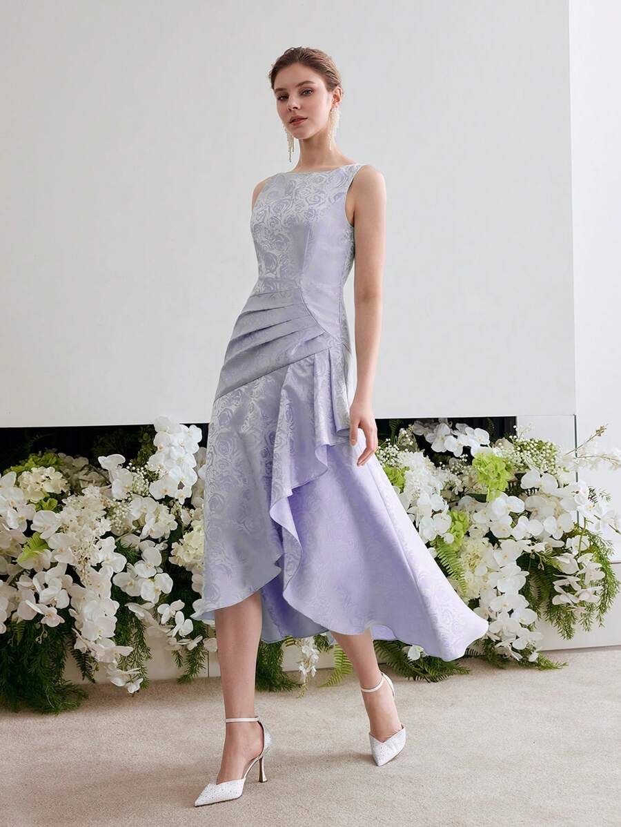 MOTF Soiréza VÁY COCKTAIL VẢI JACQUARD XẺO KHÔNG ĐỐI XỨNG - Màu tím - Xem 1