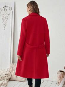 Franclia Plus Size Women's Classic Casual Minimalist Large Lapel Cinched Waist Button Pocket Wool Blend Long Coat, Autumn/Winter