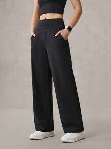 OutZeal Pantaloni a vita alta, diritti, con tasche laterali, in maglia fresca, per uso casual quotidiano