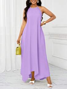 SHEIN Lady 节日连衣裙夏季女士连衣裙休闲长款吊带连衣裙 - 紫丁香色 - 查看 4