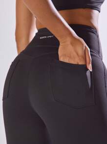 Musera Sport 修身喇叭高腰瑜伽紧身裤，后腰带口袋，舒适透气，适合健身房、板式网球、网球、匹克球等运动。 - 黑色 - 查看 7