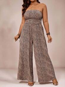 SHEIN VCAY Mono con escote de halter con estampado de leopardo de talla grande, estilo casual de vacaciones