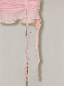 SHEIN ICON Falda de tul rosa con volantes, pliegues y ruedo con volantes, talla grande, para primavera - Rosa Pálido - Ver 7