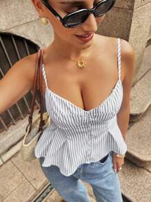 Pariaura Top à volants à manches uniques rayé pour femmes, pour l'été
