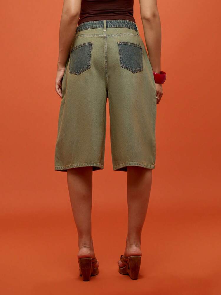 SUMWON WOMEN Szorty jeansowe bermudy z wysokim stanem w stylu vintage