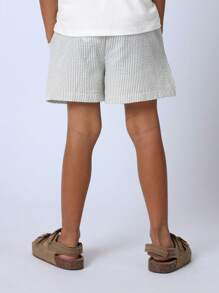 SUMWON Shorts Infantis Listradas de Seersucker para Verão, Respiráveis, Macias, Confortáveis, de Algodão, para Férias, Praia, Férias, Crianças, Elástico, Casual, Casual, Roupa para Brincar