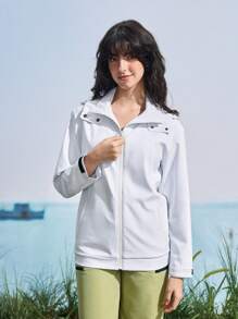 In My Nature Áo khoác hoodie ngoài trời màu trơn thường ngày cho nữ - trắng - Xem 3