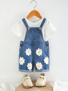Cozy Pixies Baby Girl Daisy Print Denim Jumpsuit Romper, Versatile & Comfortable - Blue - View 7