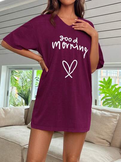 Slogan Heart Print Drop Shoulder Nightdress view 3