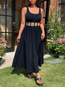 SHEIN EZwear Vestido largo de talla grande para vacaciones de verano - Azul Marino - Ver 4
