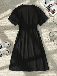 SHEIN Explorewe Tween Girl Casual Colorblock Striped Drawstring Waist Sundress, Summer Active Dress