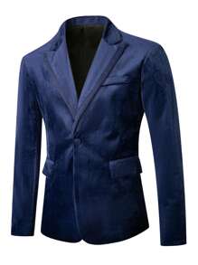 Calvornis 海军蓝天鹅绒男士商务西装外套，老钱风格 - 藏蓝色 - 查看 3