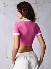 Streetz SHEIN Sport Áo thun tập luyện cổ tròn tay ngắn in chữ cho nữ - Hồng - Xem 7
