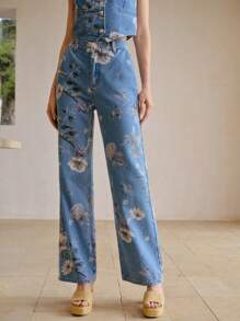 MOTF PREMIUM Jeans de pierna recta con estampado floral