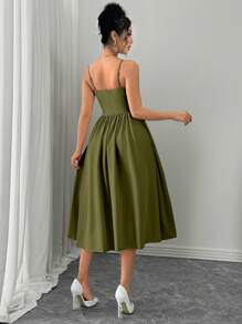 Rafferiza 秋冬女士时尚百搭约会派对修身腰喇叭裙 - 軍綠色 - 查看 2