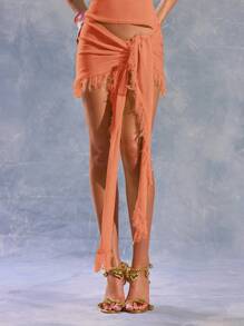 MUSERA 针织系带纱笼裙 春夏 伊比沙岛 Y2k 酷女孩 音乐节 锐舞派对 度假 俱乐部 可爱 海滩 夜生活 秋季派对 时尚 假日 - 橘色 - 查看 2