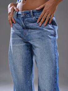 MUSERA Quần jeans chi tiết đường may mài, phong cách đường phố mùa hè, Y2K, cô gái cá tính, thành thị, mùa thu đông, thường ngày, công sở, thanh lịch, mùa xuân. - Màu xanh lam - Xem 5