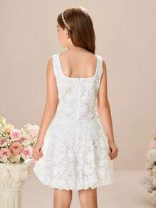 Tween Girls' Woven Mesh Embroidered Cami Snug Fit Dress - White - View 2