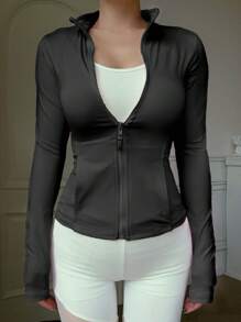 DAZY Veste bombardier zippée de sport décontractée coupe ajustée pour femmes, printemps