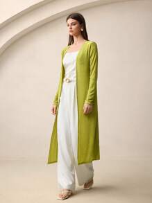 BizChic Women's Open Front Long Cardigan Jacket, Long Sleeve Knit Mid-Length Coat, Autumn