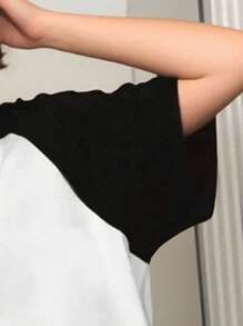 T-shirt à manches courtes raglan avec grand nœud imprimé, décontracté et élégant pour fille