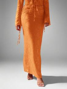 MISSGUIDED Devore 雪纺长裙，带褶饰和系带鱼尾，优雅晚会婚礼宾客春夏