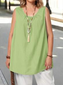 EMERY ROSE Camiseta de tirantes de unicolor de cuello redondo talla grande para verano, vacaciones, regalos para la madre, estilo bohemio, primavera, rave, campo - Verde - Ver 4