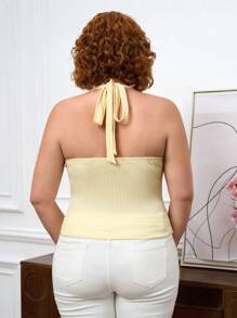 SHEIN Tall CURVE Áo hở lưng hở lưng trang trí kim loại thanh lịch cho nữ mùa hè cỡ lớn - Màu vàng - Xem 2