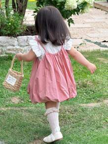 Dazy Kids 2件套女婴盖袖衬衫和纯色泡泡袖短裤连衣裙 - 粉色 - 查看 4