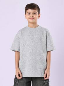 SUMWON Oversized Loose Fit Short Sleeve T-Shirt Everyday Casual Streetwear Relaxed Wear Youth Modern Basic Essential Top - Grey - View 3