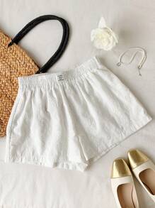 Comfortcana Plus Size Women White Embroidered Shorts, Fashionable For Summer - White - View 4