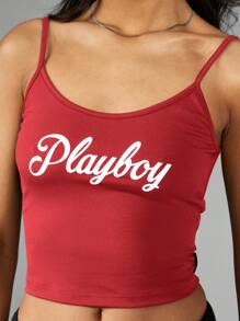 Missguided x Playboy 圣诞经典Logo吊带露脐上衣复古风夏季节日弹力背心无袖时尚 - 紅色 - 查看 5