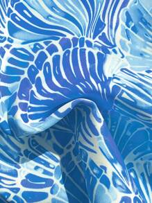 Swim Mod Random Golden Shell Printed Halter Triangle Bikini Top, Sexy Summer Vacation Swimwear - Multicolor - View 3