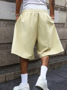 Manfinity EMRG Men's Elastic Waist Drawstring Loose Casual Striped Shorts, Summer - Multicolor - View 2