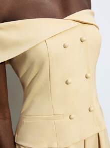 Maija 黄色露肩百褶修身连衣裙，现代都市风格，秋季女士 - 卡其色 - 查看 7