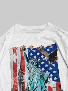 ROMWE MEN Street Life 男士夏季国旗印花休闲宽松破洞T恤 - 白色 - 查看 4