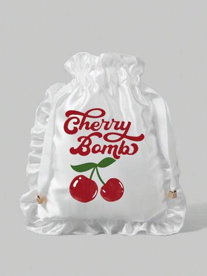 Kawaii Neceser con estampado de cerezas 390067, bolsa con cordón para almacenamiento portátil de ropa interior