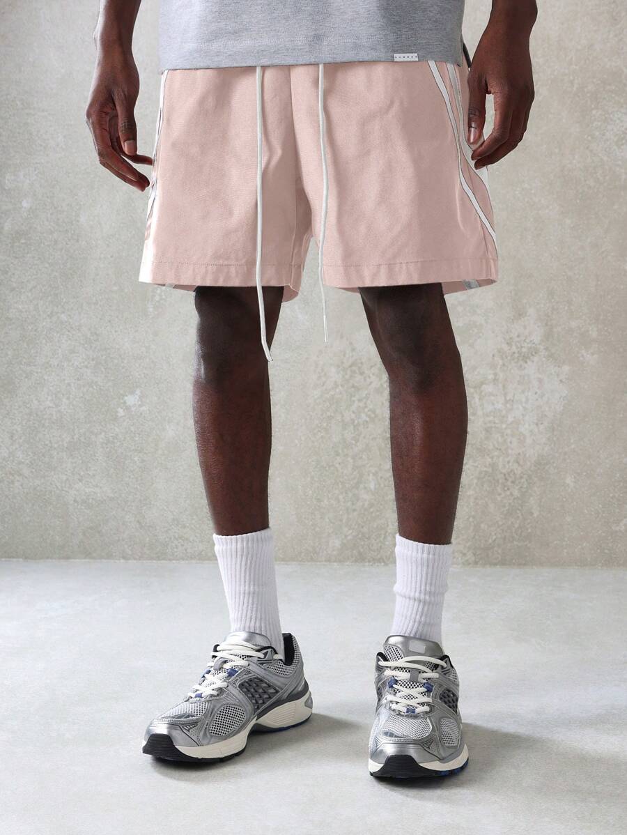 SUMWON Regular Fit Lifestyle Shorts With Side Stripe Details Drawstring Waist Summer Spring Casual Wear Essential Shorts - Dusty Pink - View 1