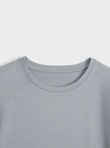 RueChic Bộ áo phông ngắn tay màu trơn và quần short cho nam, trang phục thường ngày mùa hè - Xám - Xem 7