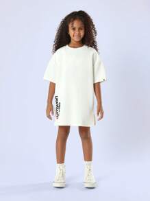 SUMWON Vestido camiseta de estilo casual y holgado con logo de estudio de verano, para usar en clase de baile, streetwear y eventos